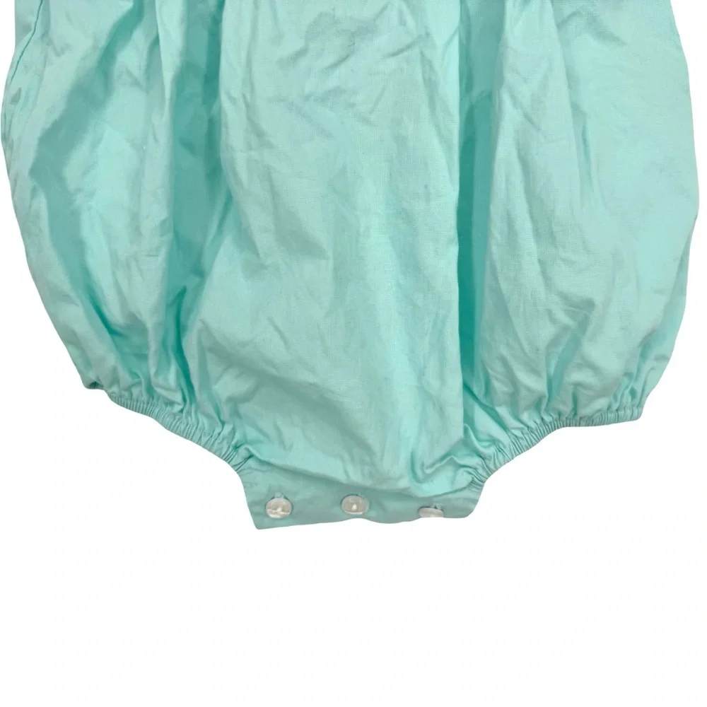 Petit Bebe Boys 9M Smocked Easter Bunnies Teal Bubble Spring Rabbit Short Sleeve